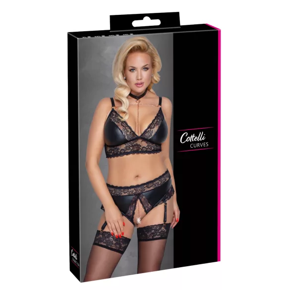 Cottelli Curves - pesukomplekt läikiv efekt - must - 2XL