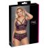 Cottelli Plus Size - lillade õitega rinnahoidja komplekt (must-lilla)