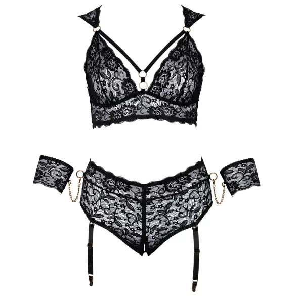 Cottelli Bondage Plus Size - pitsist rinnahoidja komplekt (must)