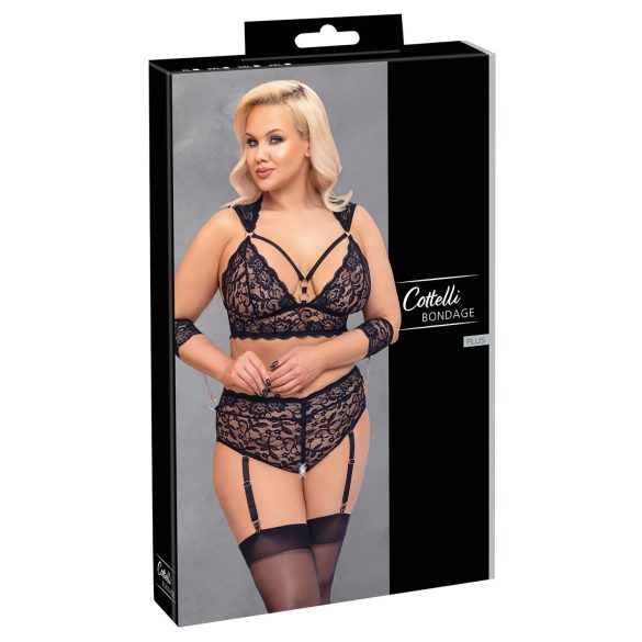 Cottelli Bondage pluss-suurus pitsist rinnahoidjakomplekt (must) - 4XL