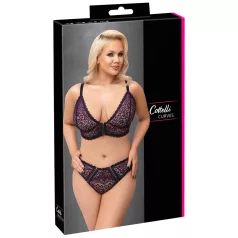   Cottelli Plus Size - läbipaistev mustriga rinnahoidja komplekt (lilla)