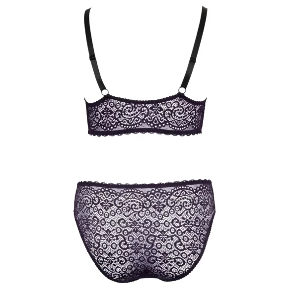 Cottelli Plus Size - läbipaistev mustriga rinnahoidja komplekt (lilla) - 2XL