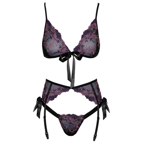 Kissable - pink and purple embroidered bra set (black)