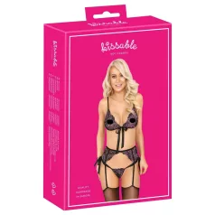   Kissable - roosa-lilla tikandiga rinnahoidja komplekt (must) - L/XL