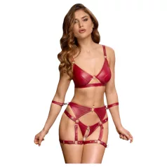  Cottelli Bondage - punane läikiv rinnahoidja ja käeraudade komplekt