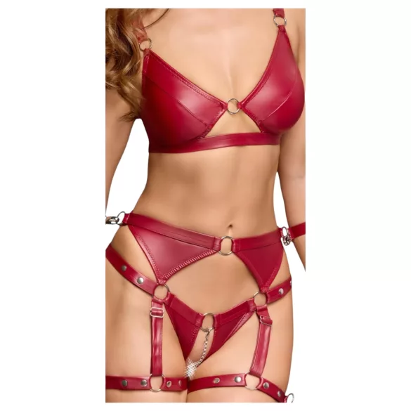Cottelli Bondage - punane läikiv rinnahoidja ja käeraudade komplekt - L