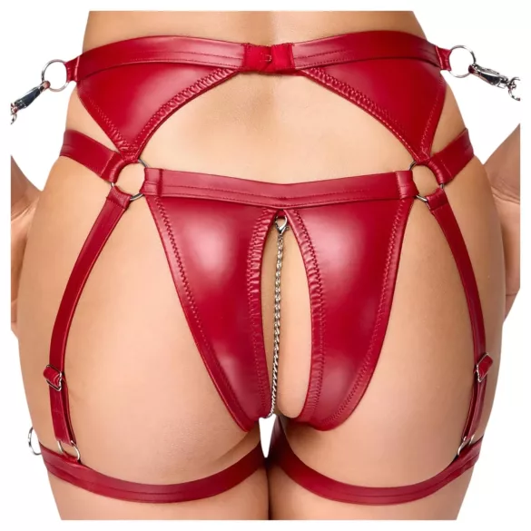 Cottelli Bondage - punane läikiv rinnahoidja ja käeraudade komplekt - L