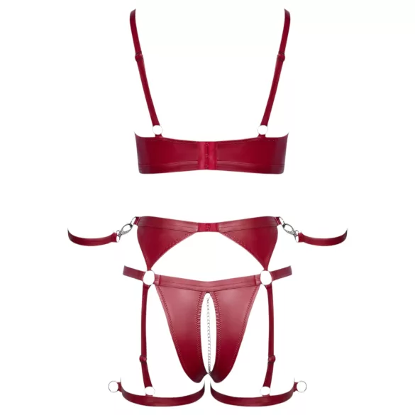 Cottelli Bondage - punane läikiv rinnahoidja ja käeraudade komplekt - L