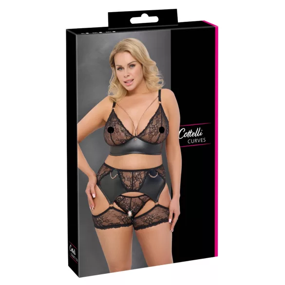 Cottelli Curves - naiste pesukomplekt pitsi ja kunstnahaga - must