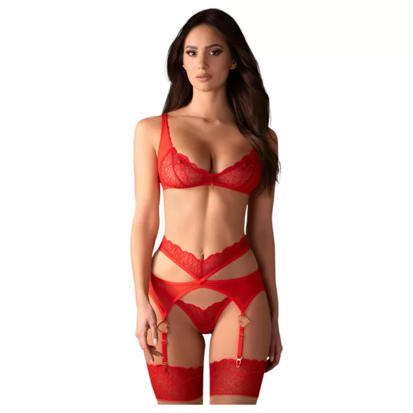 Obsessive Cupid Desir - pesukomplekt pitsiga - punane - L/XL