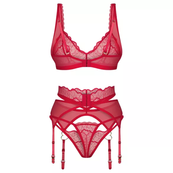 Obsessive Cupid Desir - pesukomplekt pitsiga - punane - L/XL
