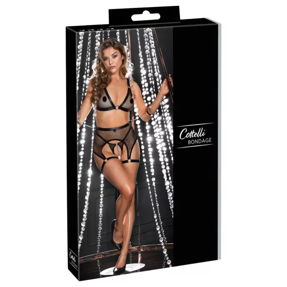 Cottelli Bondage - läbipaistev võrkkostüüm ketidega - must - M
