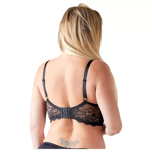 Cottelli Plus Size - rindade tõstja rihmade ja rõngastega - must
