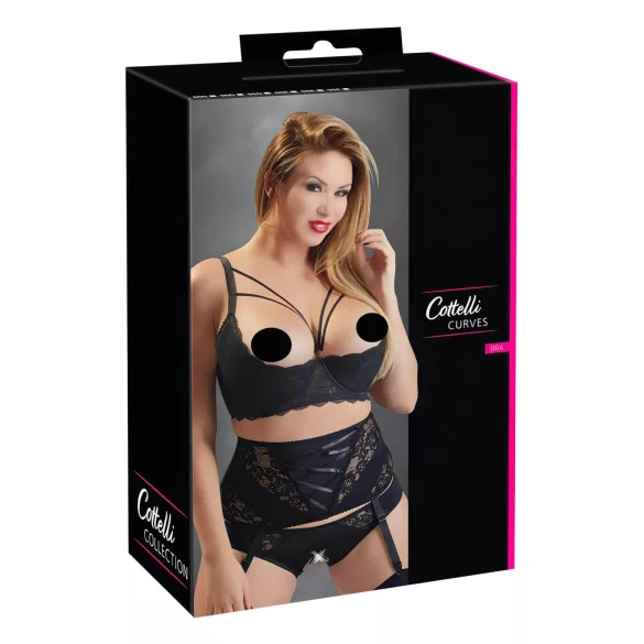 Cottelli Plus Size - rindade tõstja rihmade ja rõngastega - must - 90D