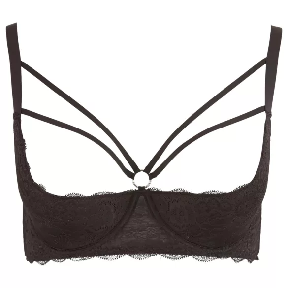 Cottelli Plus Size - rindade tõstja rihmade ja rõngastega - must - 95D