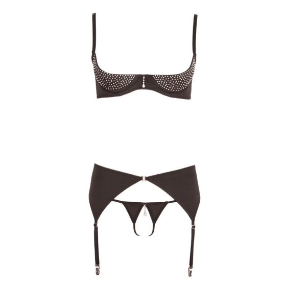 Abierta Fina - sparkling stone - lingerie set (black) - 80B/M