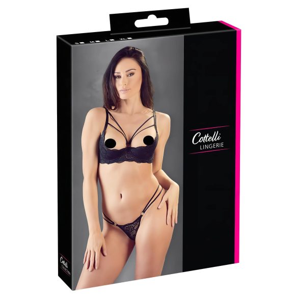 Cottelli - rihmade, rõngastega rinnahoidja ja stringid (must) - 80C/M