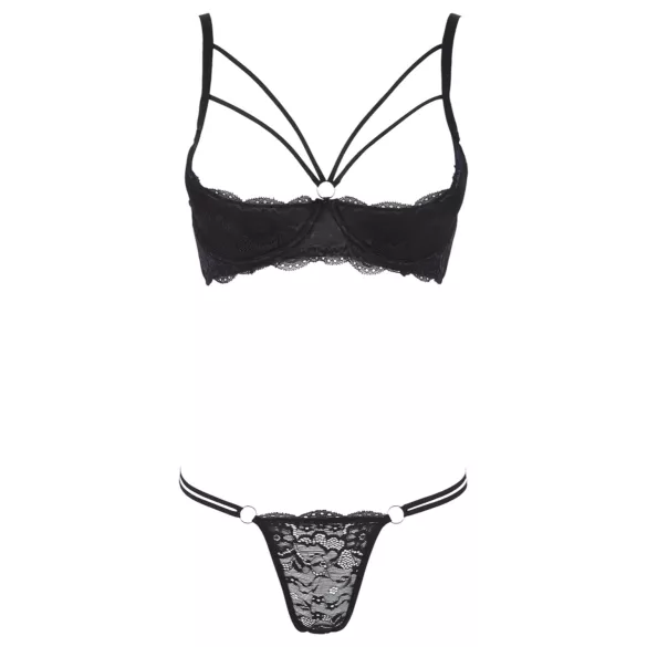Cottelli - rihmade ja rõngastega rinnahoidja ning stringid - must - 85C/L
