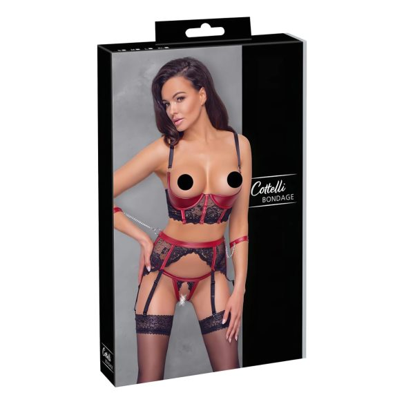 Cottelli Bondage - Matt pitsiline tugi-rinnahoidja komplekt (punane) - XL