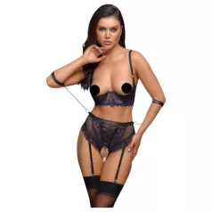   Cottelli Bondage - rinnahoidja komplekt ja käeraudadega (must-lilla) - M