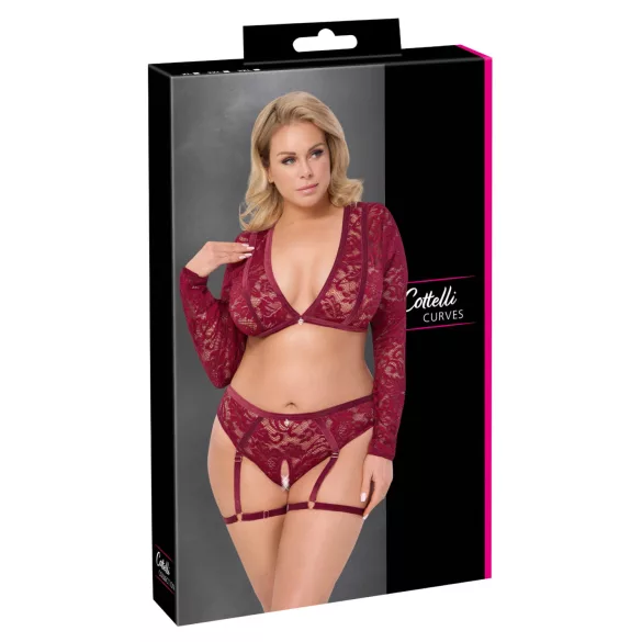 Cottelli Curves - pitsist pesukomplekt pikkade varrukatega - punane - 2XL