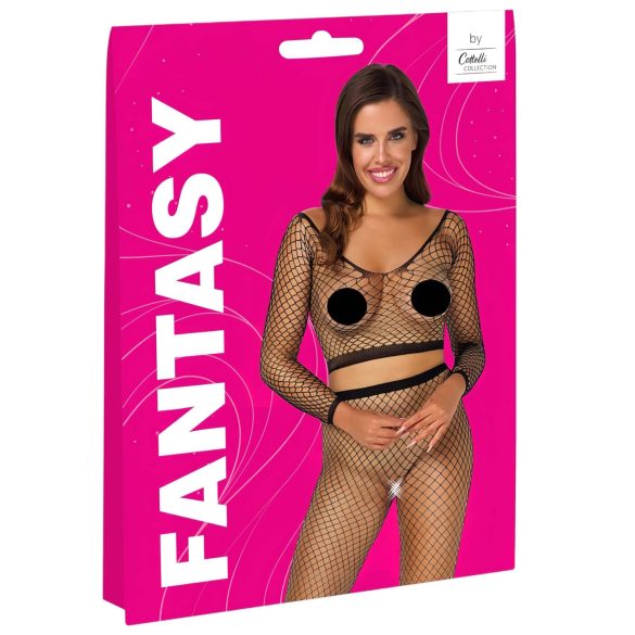 Cottelli - võrksärk ja stringid - pikkade varrukatega must - S-L