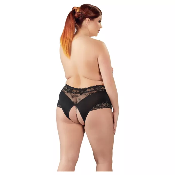 Cottelli Plus Size - avatud pitsist pärlitega stringid - must - 3XL