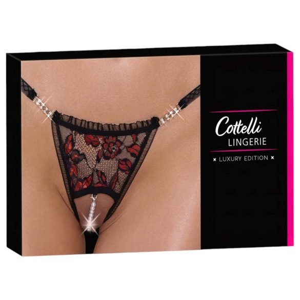 Cottelli - luksus roosiliste pärlitega stringid (must) - M/L