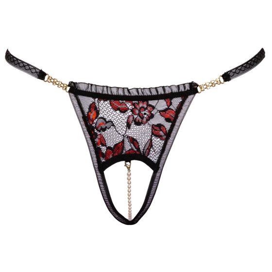 Cottelli - luxury rose beaded thong (red and black) - M/L