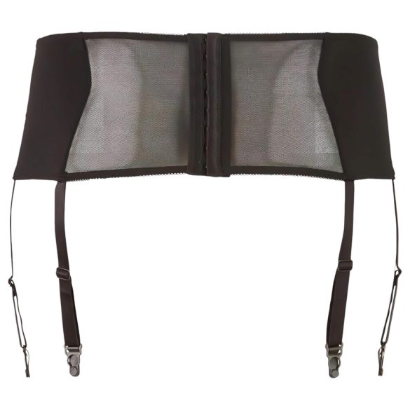 Cottelli Plus Size - pitsiline, nööriga sukahoidja (must) - XL