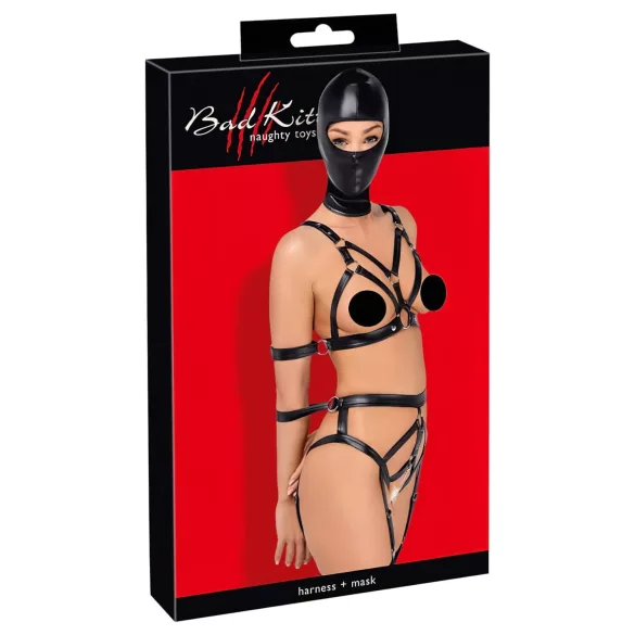 Bad Kitty - kehastrapide komplekt ja mask - must - S