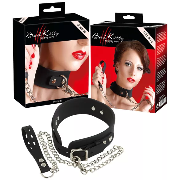 Bad Kitty - silikoon kaelarihm ja jalutusrihm - must
