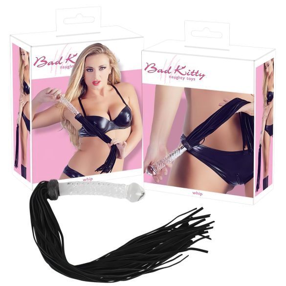 Bad Kitty - nahast piits klaasist dildoga (läbipaistev-must)
