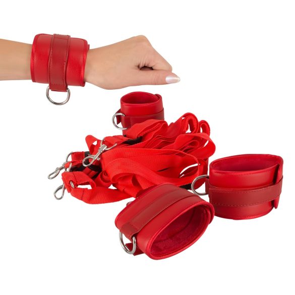 Bad Kitty - voodikinnitustega käeraudade komplekt - kunstnahk, punane