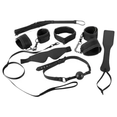   Bad Kitty - BDSM kinnituste komplekt takjapaelaga - kunstnahk must 8 osa
