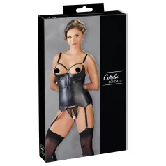  Cottelli Bondage - läikiv push-up topp käeraudadega (must) - XL