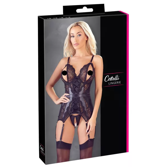 Cottelli - avatud pitsist pluus ja stringid - must - L