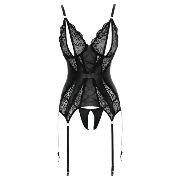 Cottelli - pitsiline avatud topp ja stringid (must) - XL