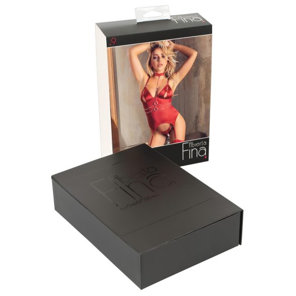 Abierta Fina - särav kett-korsett ja stringid (punane)