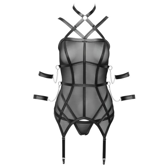 Cottelli Bondage - rihmavest, käerauad ja stringid (must)