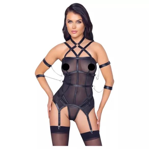 Cottelli Bondage - rihmavest, käerauad ja stringid (must) - M