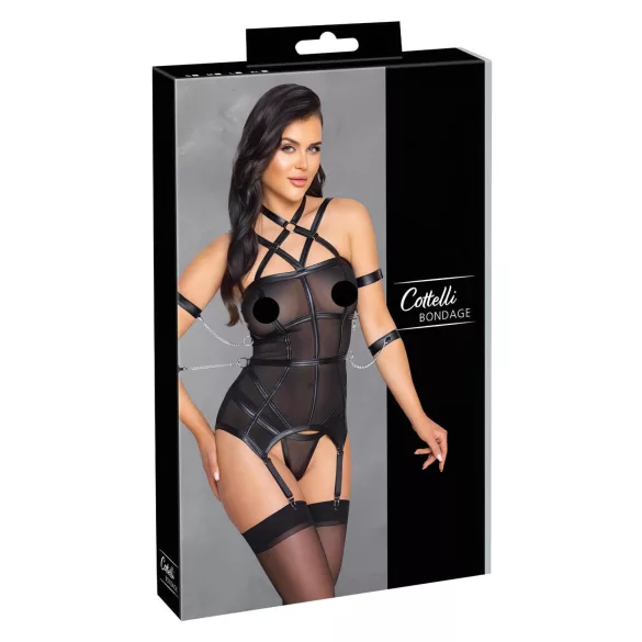 Cottelli Bondage - rihmavest, käerauad ja stringid (must) - L