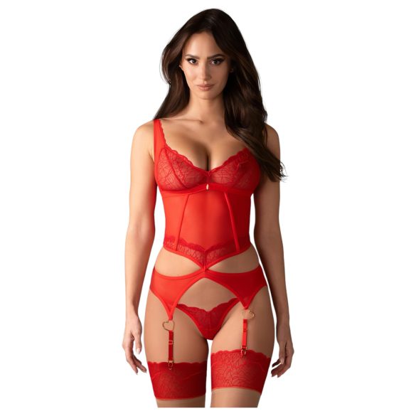 Obsessive Cupide Desir - läbipaistev pitsiline komplekt (punane) - L/XL