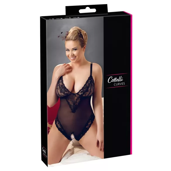 Cottelli Plus Size - pitsist bodi - must - XXXL