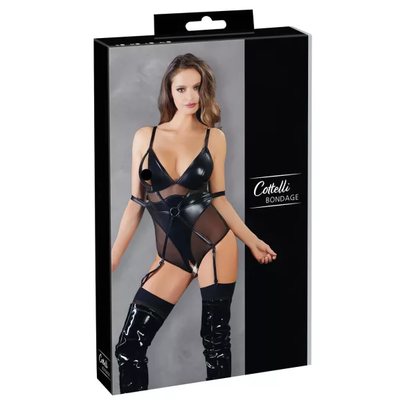 Cottelli Bondage - läikiv keha bondage-käeraudadega - must - XL