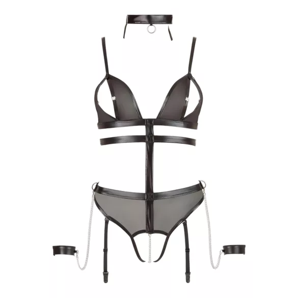 Cottelli Bondage - rihmadega avatud body kettidega - must - L