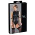 Cottelli Bondage - varrukesteta läikiv body ja käeraudu (must) - L