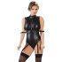 Cottelli Bondage - varrukesteta läikiv body ja käeraudu (must) - L