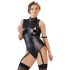 Cottelli Bondage - varrukesteta läikiv body ja käeraudu (must) - XL