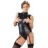 Cottelli Bondage - varrukesteta läikiv body ja käeraudu (must) - XL